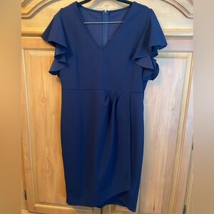 Elegant Navy Blue Ruffle Sleeve Dress